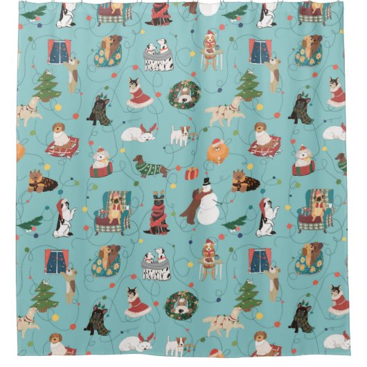 フェスティバルホリデードッグズインクリスマスセーター柄 シャワーカーテン (正面)