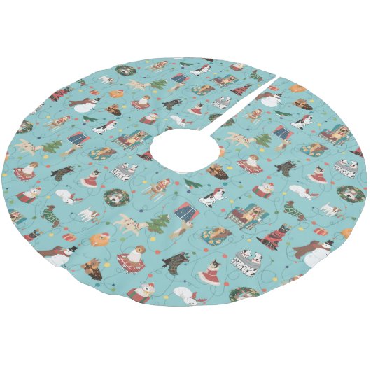 フェスティバルホリデードッグズインクリスマスセーター柄 ブラッシュドポリエステルツリースカート (アングル)