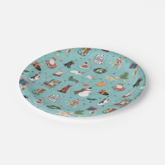 フェスティバルホリデードッグズインクリスマスセーター柄 ペーパープレート (アングル)