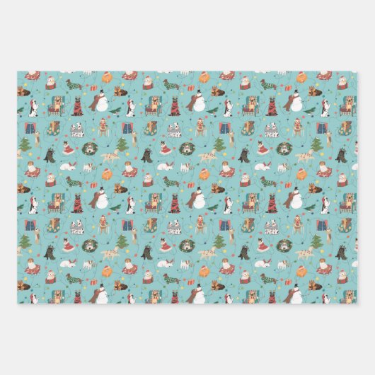 フェスティバルホリデードッグズインクリスマスセーター柄 ラッピングペーパーシート (正面3)