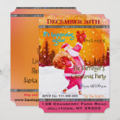 フェスティバルホリデーピンクサンタクロースクリスマスパーティー 招待状 (正面/裏面)