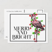 フェスティバルホリデーフラミンゴ |赤緑のクリスマスリース ポストカード (正面/裏面)