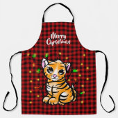 フェスティバルホリデーベビータイガー、光、赤い格子柄 エプロン (正面)