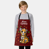 フェスティバルホリデーベビータイガー、光、赤い格子柄Apro エプロン (着用した状態)