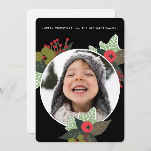 フェスティバルホリデーボタニカルサークルフォトクリスマス シーズンカード (正面/裏面)