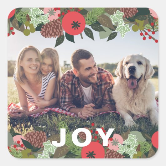 フェスティバルホリデーボタニカルジョイタイプクリスマスフォト スクエアシール (正面)