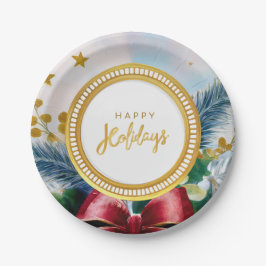 フェスティバルホリデーボタニカル金ゴールドスパークル紙プレート ペーパープレート