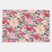 フェスティバルホリデーポインセテストライプィアレッドグリーン ラッピングペーパーシート (正面3)