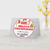 フェスティバルホリデーメリークリスマスレッドシルバーグリッター カード (黄色い花)