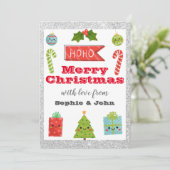 フェスティバルホリデーメリークリスマスレッドシルバーグリッター シーズンカード (スタンド正面)