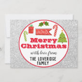 フェスティバルホリデーメリークリスマスレッドシルバーグリッター シーズンカード (正面)