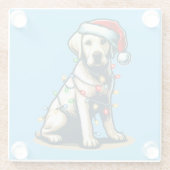 フェスティバルホリデーラブラドールドッグウィズクリスマスライト ガラスコースター (裏面)