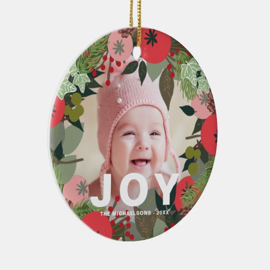 フェスティバルホリデーリースとジョイタイポグラフィ写真 セラミックオーナメント (右)