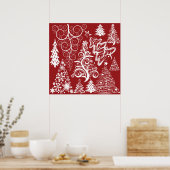 フェスティバルホリデーレッドクリスマスツリークリスマスパターン ポスター (キッチン)