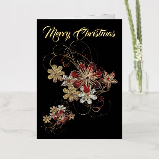 フェスティバルホリデーローレル 箔グリーティングカード (花)