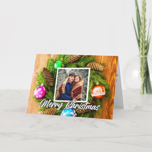 フェスティバルホリデー写真テンプレートメリークリスマス シーズンカード (正面)