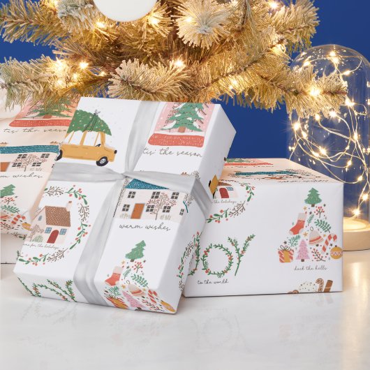 フェスティバルホリデー引用文&イメージクリスマスパターン ラッピングペーパー (クリスマス)