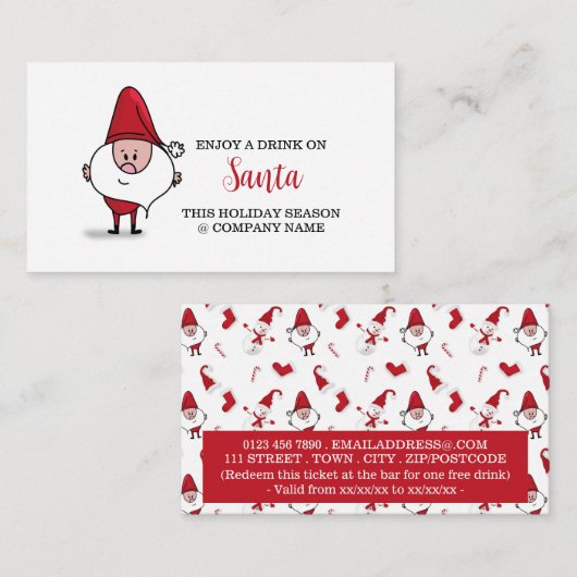 フェスティバルホリデー – グリンピサンタ – ドリンクチケット エンクロージャーカード (正面/裏面)