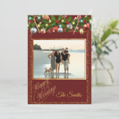 フェスティバルホリーガーランド | 赤と金ゴールドのグリッター写真 シーズンカード (スタンド正面)