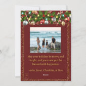 フェスティバルホリーガーランド | 赤と金ゴールドのグリッター写真 シーズンカード (裏面)