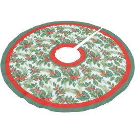 フェスティバルホリーグリーン、パインの枝と赤い果実 ブラッシュドポリエステルツリースカート