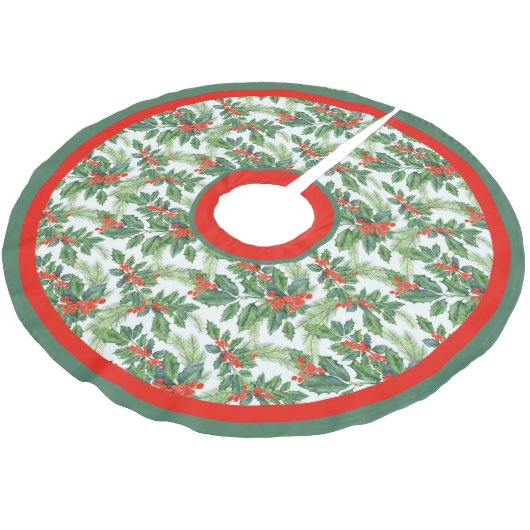 フェスティバルホリーグリーン、パインの枝と赤い果実 ブラッシュドポリエステルツリースカート (アングル)