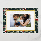 フェスティバルホリーパターンメリークリスマスフォト 箔シーズンカード (正面)