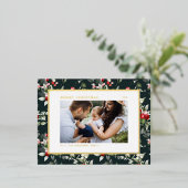 フェスティバルホリーパターンメリークリスマスフォト 箔シーズンポストカード (立ち正面)