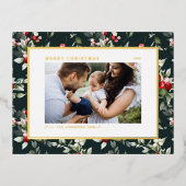 フェスティバルホリーパターンメリークリスマスフォト 箔シーズンポストカード (正面)