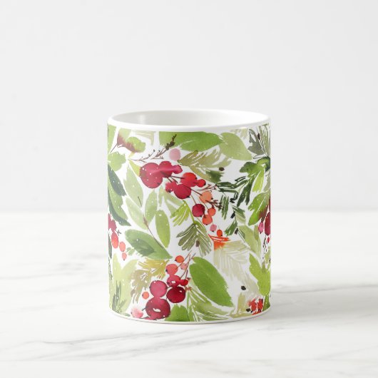 フェスティバルホリーベリーとエバーグリーンウォーター色 コーヒーマグカップ (中央)