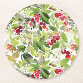 フェスティバルホリーベリーとエバーグリーンウォーター色 ラウンドペーパーコースター (正面)