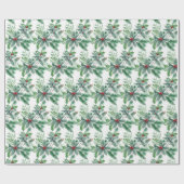 フェスティバルホリーベリーウォーターカラークリスマスホリデー ラッピングペーパー (フラット)