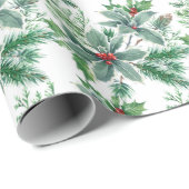 フェスティバルホリーベリーウォーターカラークリスマスホリデー ラッピングペーパー (ロールコーナー)
