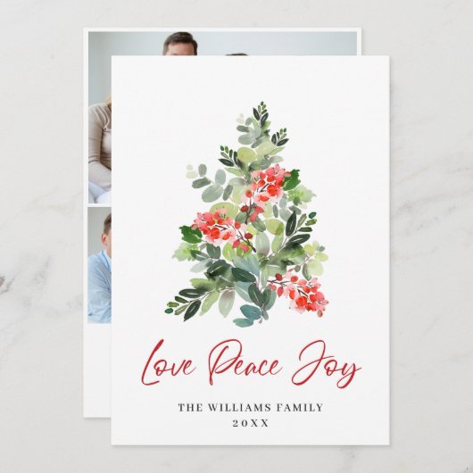 フェスティバルホリーベリークリスマスツリーのグリーティングフォト シーズンカード (正面/裏面)