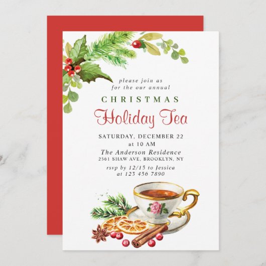 フェスティバルホリーベリークリスマスホリデーティーパーティー 招待状 (正面/裏面)
