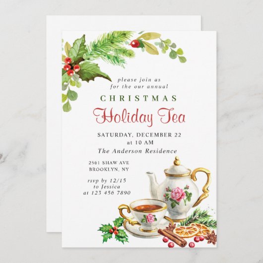 フェスティバルホリーベリークリスマスホリデーティーパーティー 招待状 (正面/裏面)