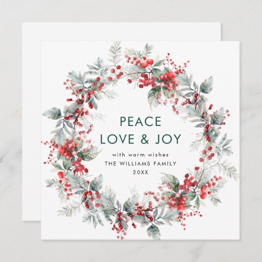 フェスティバルホリーベリークリスマスリース モダン シーズンカード (正面/裏面)