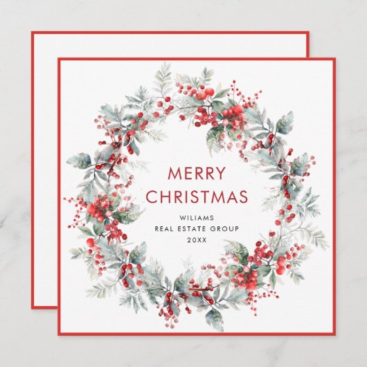 フェスティバルホリーベリークリスマスリース 企業の シーズンカード (正面/裏面)