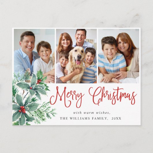 フェスティバルホリーベリークリスマス3フォトホリデー ポストカード (正面)