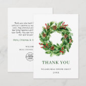 フェスティバルホリーベリーパインコーンリースクリスマス サンキューカード (正面/裏面)