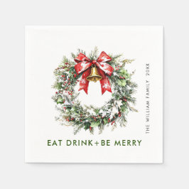 フェスティバルホリーベリーパインリースクリスマスパーティー スタンダードカクテルナプキン