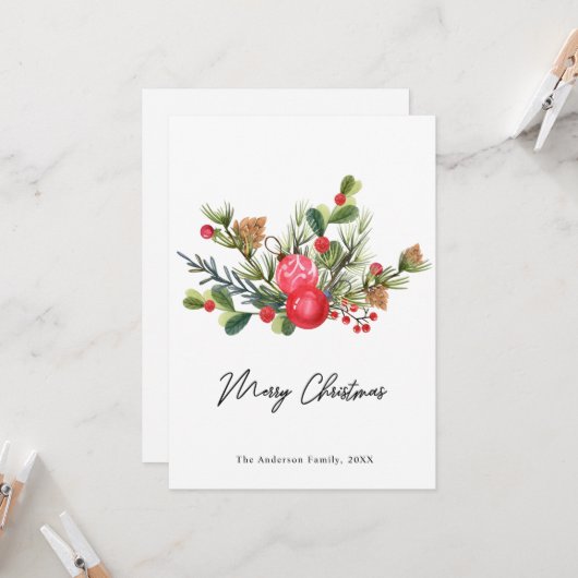 フェスティバルホリーベリーメリークリスマスグリーティングカード 招待状 (正面/裏面インサイチュ)
