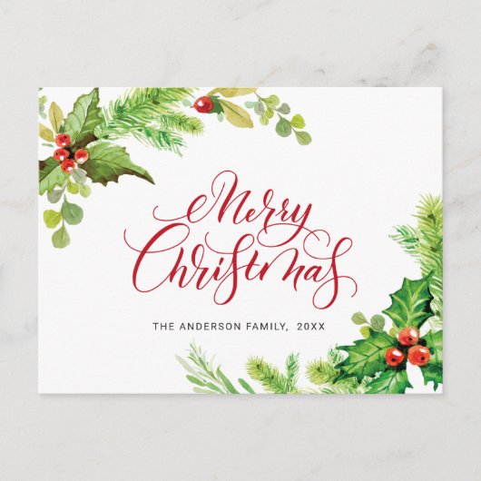 フェスティバルホリーベリーメリークリスマスホリデー ポストカード (正面)