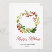 フェスティバルホリーベリーリースクリスマスグリーティング シーズンカード (正面/裏面)