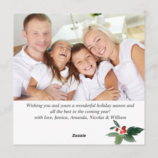 フェスティバルホリーベリーリースクリスマスフォトホリデー シーズンカード (裏面)