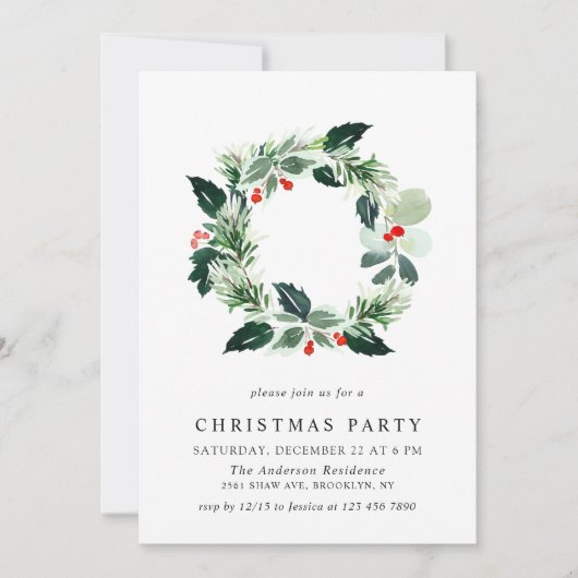 フェスティバルホリーベリーリースホリデークリスマスパーティー 招待状 (正面)