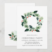 フェスティバルホリーベリーリースホリデークリスマスパーティー 招待状 (正面/裏面)