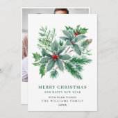 フェスティバルホリーベリー写真クリスマスグリーティング シーズンカード (正面/裏面)