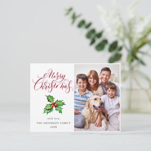 フェスティバルホリーベリー写真クリスマスグリーティング シーズンポストカード (スタンド正面)