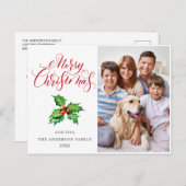 フェスティバルホリーベリー写真クリスマスグリーティング シーズンポストカード (正面/裏面)